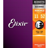 Elixir 11027 Nanoweb Acoustic Guitar Strings, Custom Light