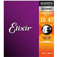 Elixir 11152 Nanoweb 12-String Acoustic Guitar Strings, Light