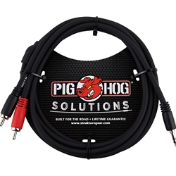 Pig Hog PB-S3R06 Stereo Breakout Cable, 3.5mm to Dual RCA, 6FT